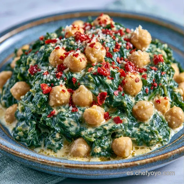 Servido en cuenco cerámico, legumes cremosos mezclados con hojas verdes tiernas y un toque de pimentón rojo intenso.