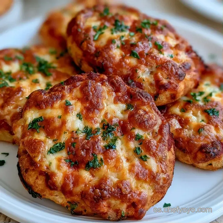 Mini pizzas dispuestas en tabla de madera, con bordes tostados, queso derretido brillante y un toque de or&eacute;gano seco.
