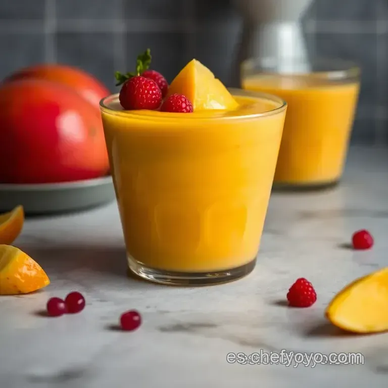 Mousse De Mango Tropical Con Coulis De Frambuesa presentation