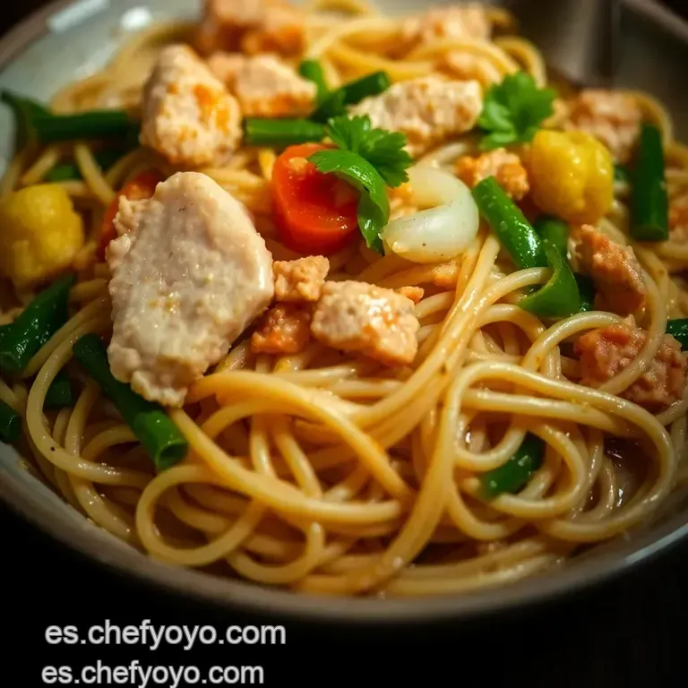 Noodles Salteados Con Pollo Y Verduras presentation