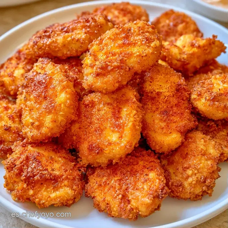 Nuggets goldenmente tostados dispuestos en fila sobre plato cerámico oscuro, decorados con perejil fresco picado.