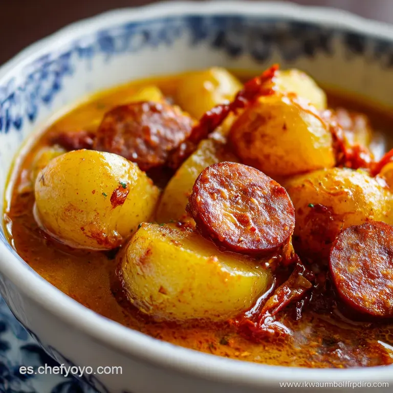 A deep bowl brimming with tender potatoes in a smoky broth, garnished with fresh parsley, inviting warmth on a chilly day.