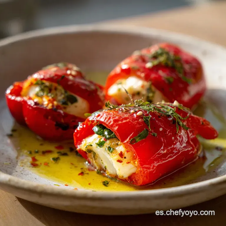 Plump, stuffed pepper glistening with rich bechamel sauce, artfully plated with vibrant green herbs. A tempting taste of S...