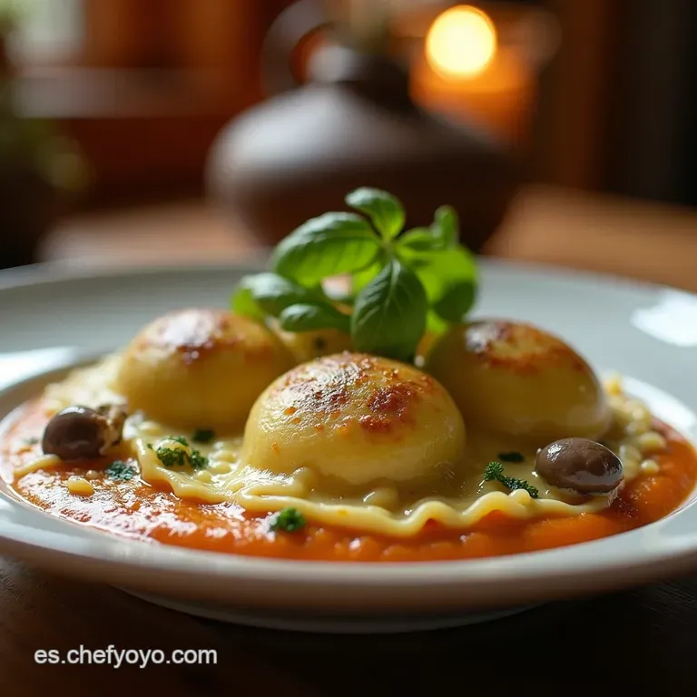 Ravioles Artesanales De Portobello Y Ricotta Cremosa presentation