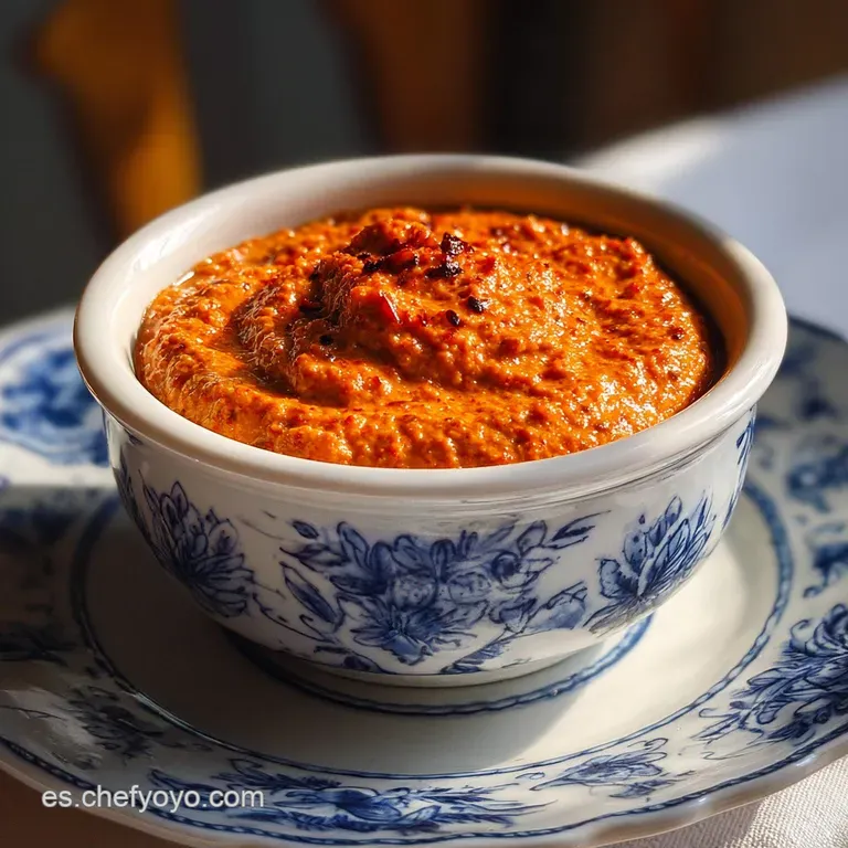 Swirls of smoky red Romesco sauce artfully plate roasted vegetables. Toasted almonds add crunch; a Catalan delight.