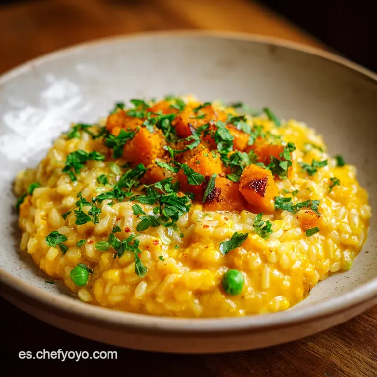 Elegant plate of saffron-hued risotto, artfully garnished with fried sage leaves. A swirl of olive oil adds sheen.