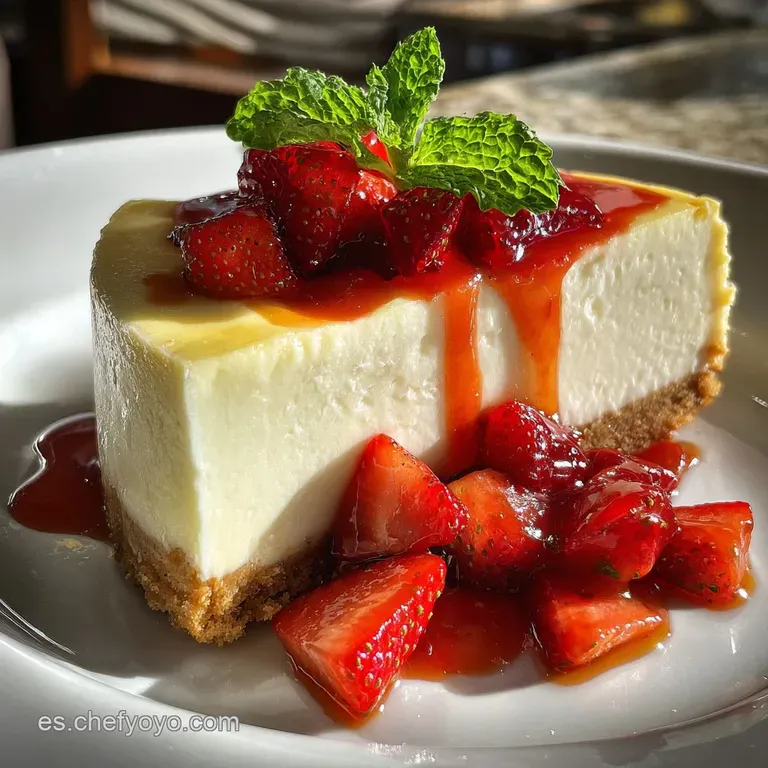 Slice of creamy cheesecake with a perfectly golden crust. Garnished with fresh raspberries and a sprig of mint. Elegant an...