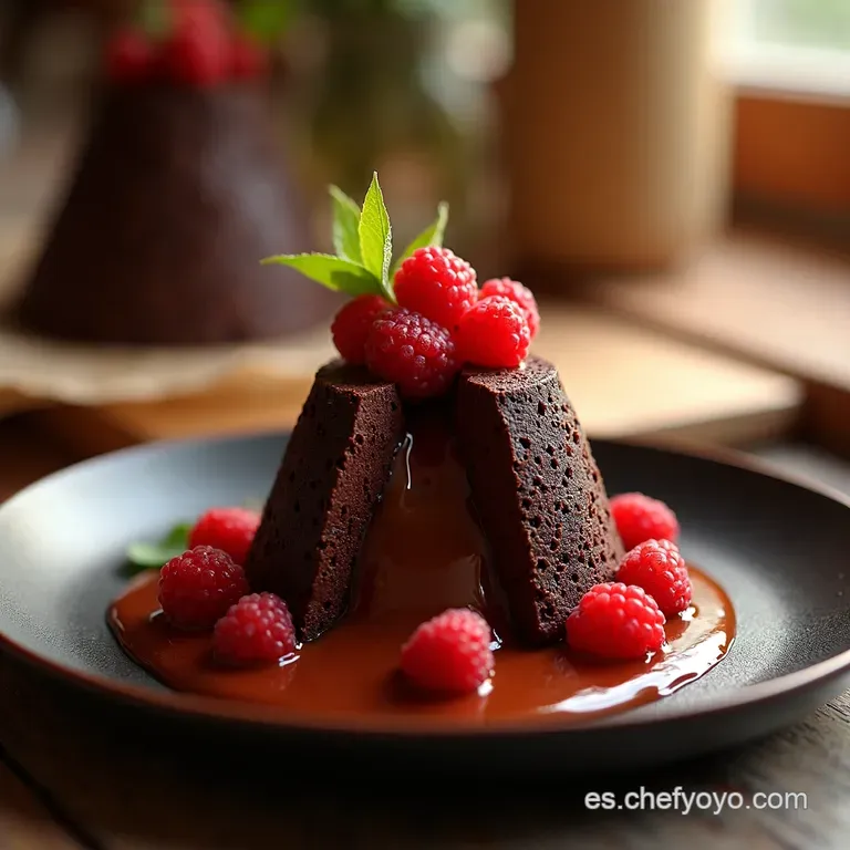 Volc&aacute;n &Iacute;gneo De Chocolate Oscuro Centro L&iacute;quido De Frutos Rojos Y Aroma a Espresso presentation